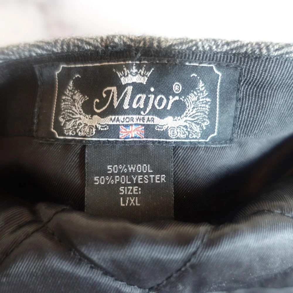 Major Wear Herringbone‎ Tweed Flat Cap Hat LXL Wool Blend Newboy British Ivy
